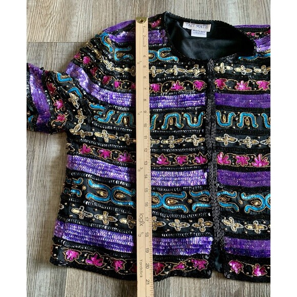 Tate Mate 100% Silk Vintage Embellished Sequin Beaded India Jacket Women 10/12? - Picture 5 of 8
